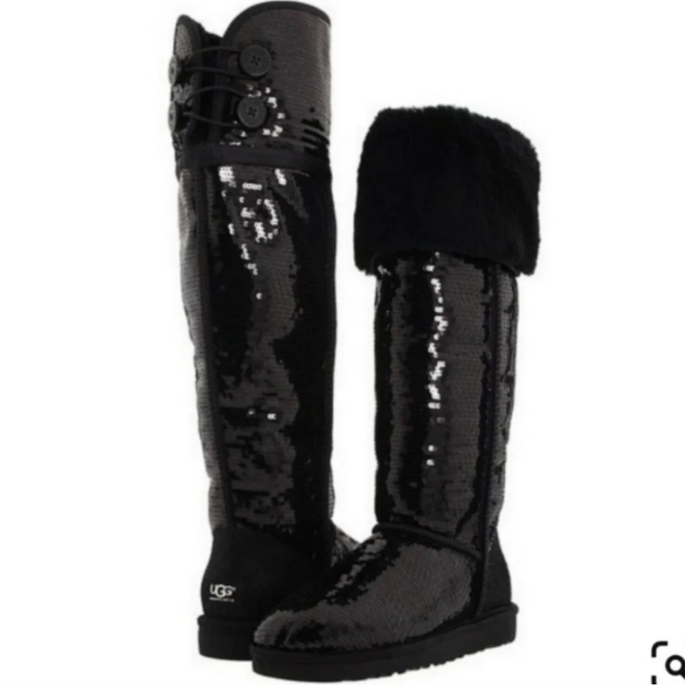Ugg Bailey Button Sequin Over The Knee Boots Sherpa Shearling Designer #778